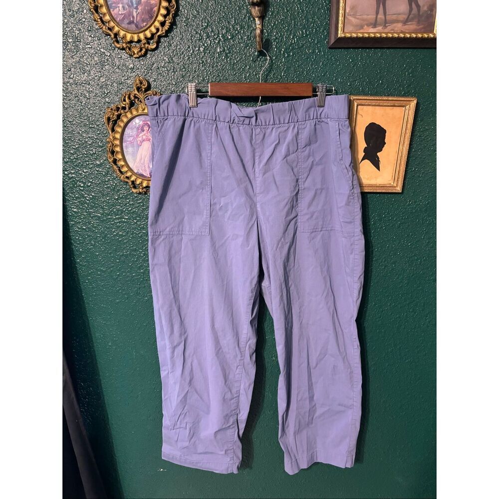 Gap Off Duty Khakis Pants Larkspur Blue Women's Size L Elastic Waist, Pull-on